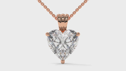 3.00 CTW Heart-Shaped Diamond Solitaire Pendant in 14K Rose Gold – Secure Claw-Prong Setting