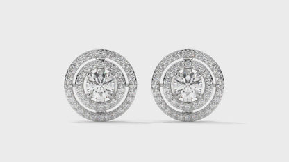 1.92 CTW Round Diamond Double-Halo Stud Earrings in 14K White Gold