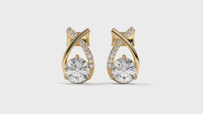 1.08 CTW Round Diamond Modern Drop Earrings in 14K Yellow Gold