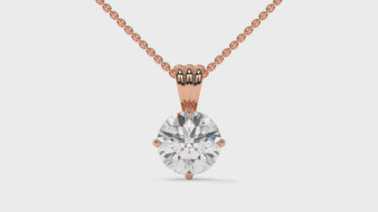 1.50 CTW Round Diamond Four-Prong Solitaire Pendant in 14K Rose Gold – Secure Claw-Prong Setting
