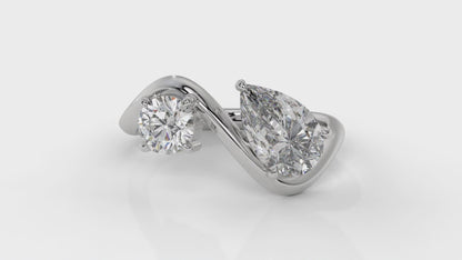 2.21 CTW Toi et Moi Diamond Ring in 14K White Gold with Round and Pear Cut Diamonds