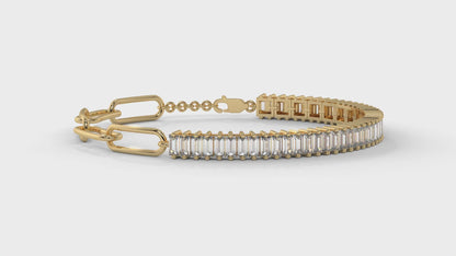 6.44 CTW Straight Baguette Diamond Bracelet in 14K Yellow Gold – Modern Link Design