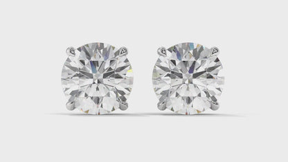 4 CTW Round Diamond Stud Earrings In 14K White Gold – Brilliant-Cut, Double-Prong Basket Setting