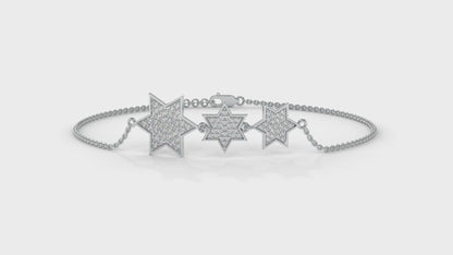 0.45 CTW Diamond Star Bracelet in 14K White Gold – Triple Star Pavé Design