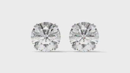 3 CTW Round Diamond Stud Earrings In 14K White Gold – Brilliant-Cut, Four-Prong Filigree Basket, Screw Back