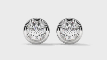 3 CTW Round Diamond Bezel-Set Stud Earrings In 14K White Gold – Brilliant-Cut, Screw Back
