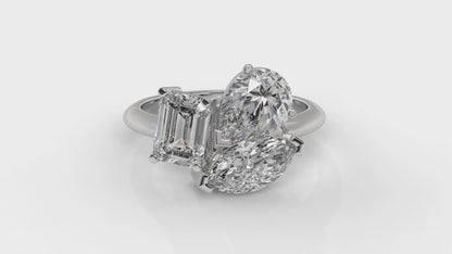 3.00 CTW Three-Stone Toi et Moi Diamond Ring in 14K White Gold with Pear, Emerald, and Marquise Diamonds