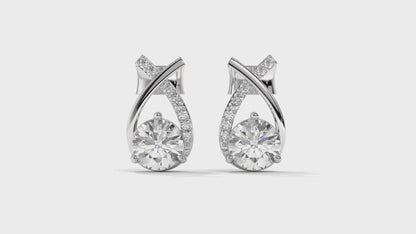 1.08 CTW Round Diamond Modern Drop Earrings in 14K White Gold