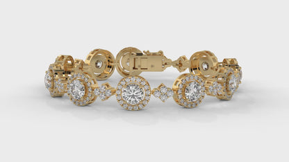 4.18 CTW Diamond Halo Link Bracelet in 14K  Yellow Gold
