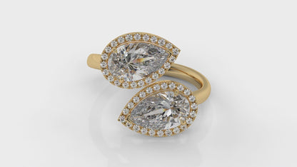 1.95 CTW Toi et Moi Diamond Ring in 14K Yellow Gold with Pear and Round Cut Diamonds