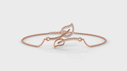 0.17 CTW Diamond Leaf Bracelet in 14K Rose Gold – Dainty Nature Inspired Jewelry