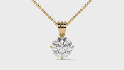 1.50 CTW Round Diamond Four-Prong Solitaire Pendant in 14K Yellow Gold – Secure Claw-Prong Setting