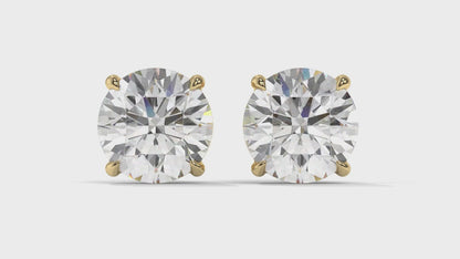 4 CTW Round Diamond Stud Earrings In 14K Yellow Gold – Brilliant-Cut, Double-Prong Basket Setting