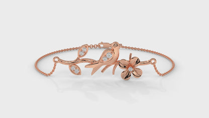 0.19 CTW Diamond Bird and Flower Bracelet in 14K Rose Gold