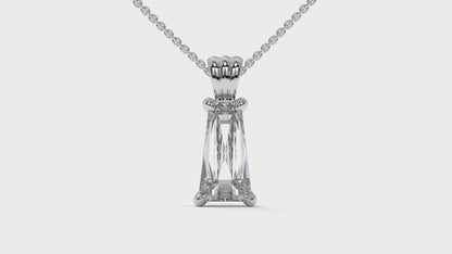 3.00 CTW Tapered Baguette Diamond Solitaire Pendant in 14K White Gold – Secure Claw-Prong Setting