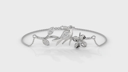 0.19 CTW Diamond Bird and Flower Bracelet in 14K White Gold