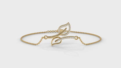 0.17 CTW Diamond Leaf Bracelet in 14K Yellow Gold – Dainty Nature Inspired Jewelry