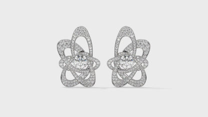 4.31 CTW Round Diamond Designer Stud Earrings in 14K White Gold In Pavé Setting