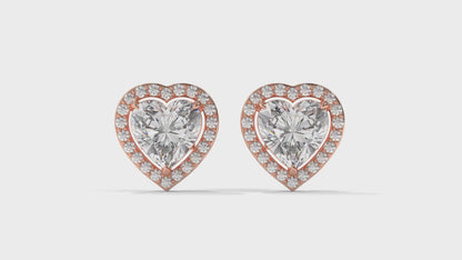 4.44 CTW Heart-Shaped Diamond Halo Stud Earrings In 14K Rose Gold – 0.44 CTW Side Stones