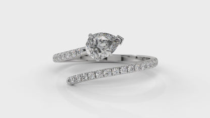 1.03 CTW Pear Diamond Wrap Ring in 14K White Gold with Pavé Band