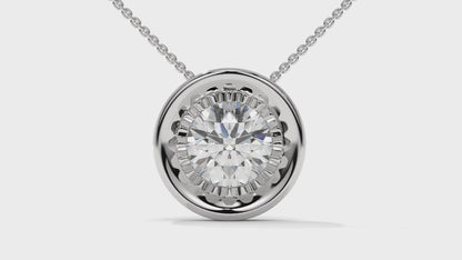 2.00 CTW Round Diamond Bezel-Set Solitaire Pendant in 14K White Gold