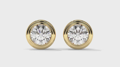 3 CTW Round Diamond Bezel-Set Stud Earrings In 14K Yellow Gold – Brilliant-Cut, Screw Back