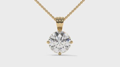 2.50 CTW Round Diamond Four-Prong Solitaire Pendant in 14K Yellow Gold – Secure Claw-Prong Setting