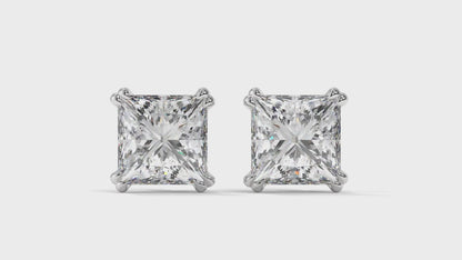 3 CTW Princess-Cut Diamond Stud Earrings In 14K White Gold – Four-Prong Setting