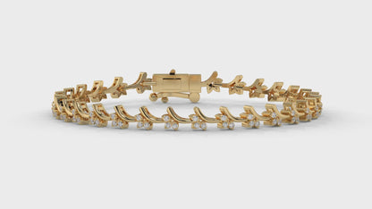 0.72 CTW Round Diamond Bracelet in 14K Yellow Gold – Floral Cluster Design