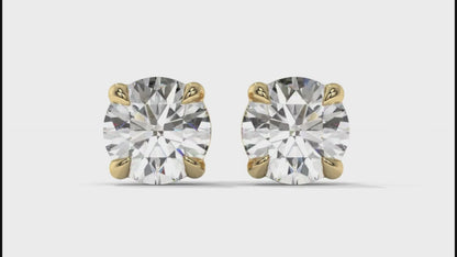 6 CTW Round Diamond Stud Earrings In 14K Yellow Gold – Brilliant-Cut Solitaire, Four-Prong Setting