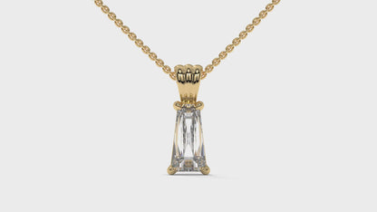 1.50 CTW Tapered Baguette Diamond Solitaire Pendant in 14K Yellow Gold – Secure Claw-Prong Setting