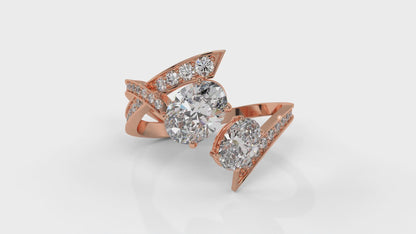 2.07 CTW Toi et Moi Diamond Ring in 14K Rose Gold with Oval and Round Diamonds