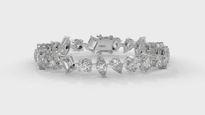 12.50 CTW Mixed Shape Diamond Bracelet in 14K White Gold – Round, Emerald, Oval, Pear & Marquise Cut