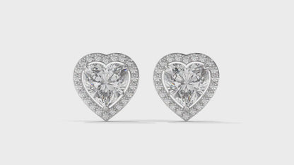 4.44 CTW Heart-Shaped Diamond Halo Stud Earrings In 14K White Gold – 0.44 CTW Side Stones