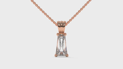 1.50 CTW Tapered Baguette Diamond Solitaire Pendant in 14K Rose Gold – Secure Claw-Prong Setting