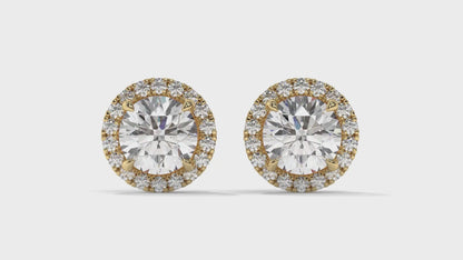 2.29 Ctw Diamond Halo Stud Earrings in 14K Yellow Gold - 2 Ct Center Stones with Accent Halo