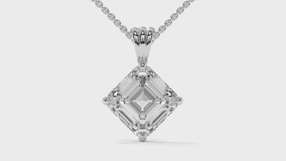 3.00 CTW Asscher-Cut Diamond Solitaire Pendant in 14K White Gold – Secure Claw-Prong Setting