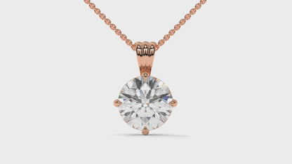 2.50 CTW Round Diamond Four-Prong Solitaire Pendant in 14K Rose Gold – Secure Claw-Prong Setting