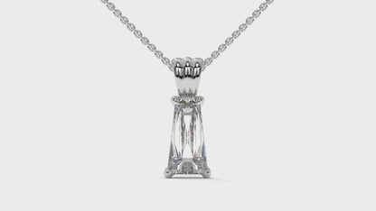 2.00 CTW Tapered Baguette Diamond Solitaire Pendant in 14K White Gold – Secure Claw-Prong Setting