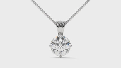 1.50 CTW Round Diamond Four-Prong Solitaire Pendant in 14K White Gold – Secure Claw-Prong Setting
