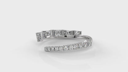 1.50 CTW Round and Tapered Baguette Diamond Ring in 14K White Gold